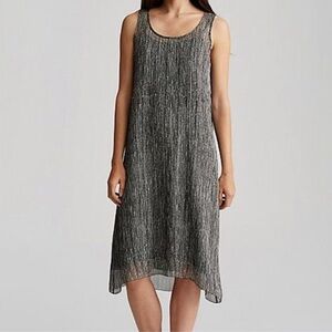 Eileen Fisher Firefly Printed Crinkle 100% Silk Sleeveless Tank Midi Slip Dress